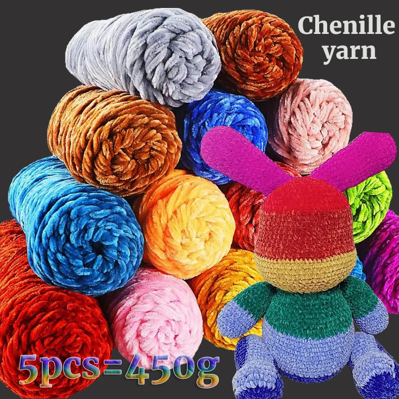450g Chenille warmer Samt kleines Eisgarn handgemachte DIY Stricknadel Handwerk modische warme Pullover Paar Schal Hut Decke Kissen usw. 5 Stück/Packung