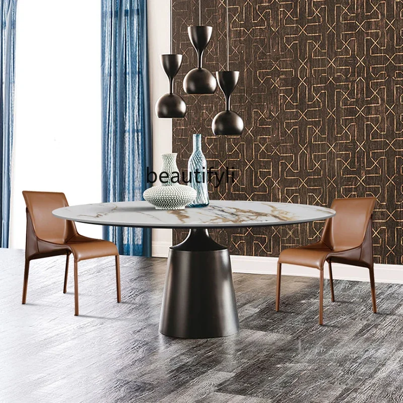 

Light luxury oval rock slab dining table Modern simple small apartment restaurant Marble dining table2005