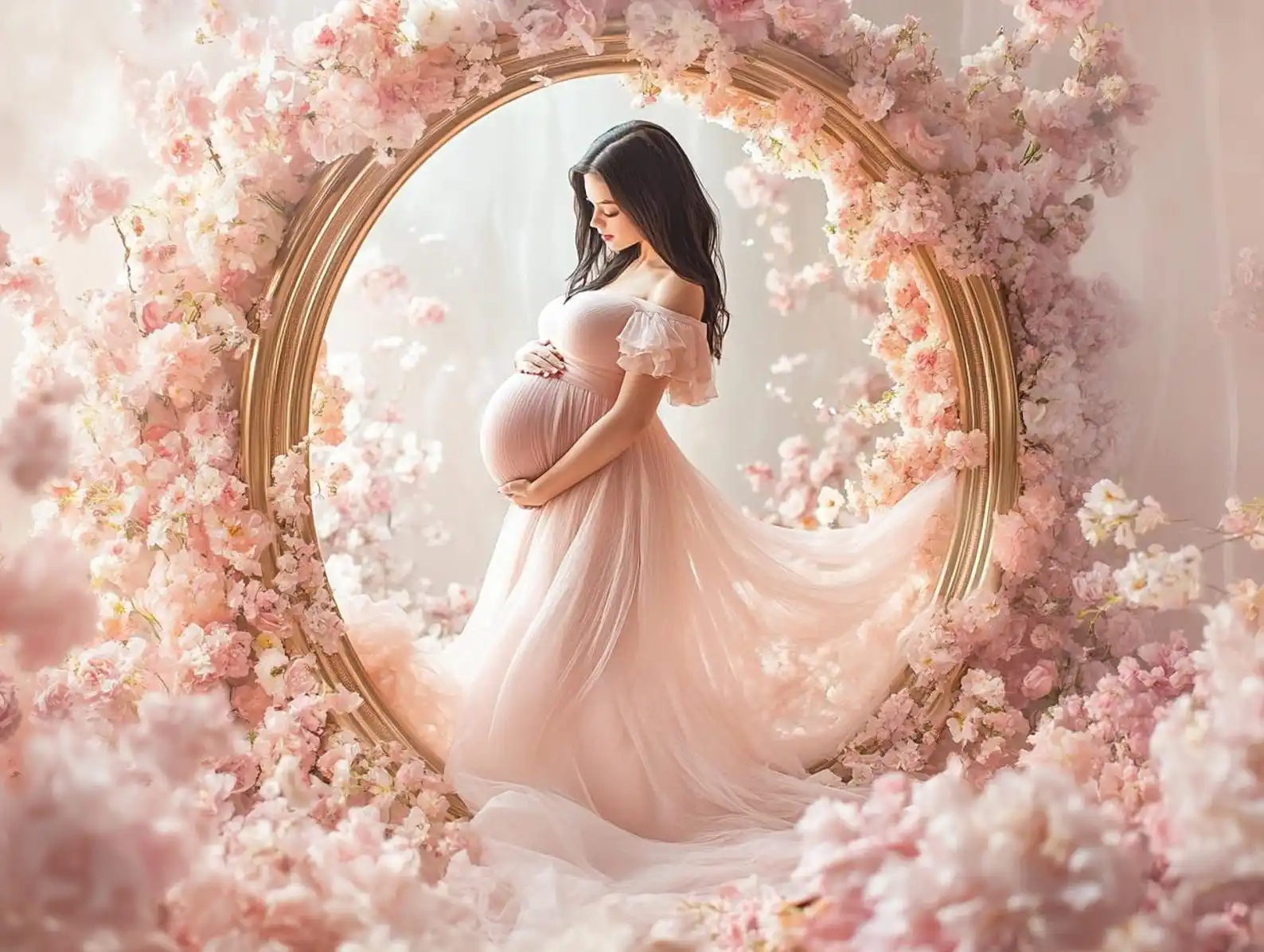 Mehofond التصوير خلفية الوردي الأزهار مرآة الإطار رومانسية الاطفال عيد ميلاد الأمومة صورة ديكور خلفية استوديو الصور