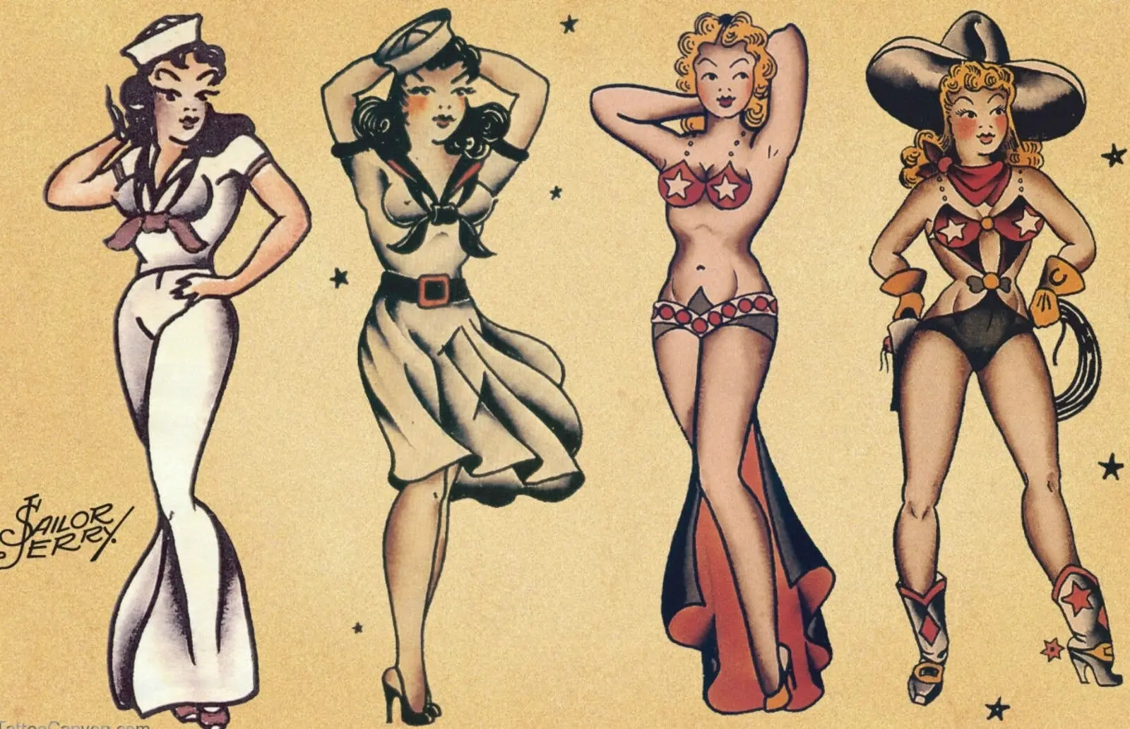 

SAILOR JERRY GIRL TATTOO Print Art Canvas Poster for Living Room Decoration Home Wall Decor Picture