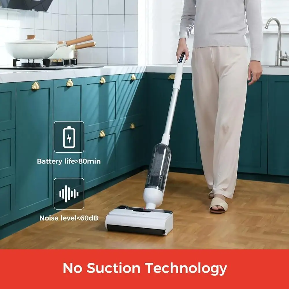 Detergente per pavimenti duri senza fili Mocio asciutto e bagnato Tempo di esecuzione di 80 minuti Leggero Silenzioso Autopulente Tecnologia bionica Mop elettrico 4 in 1