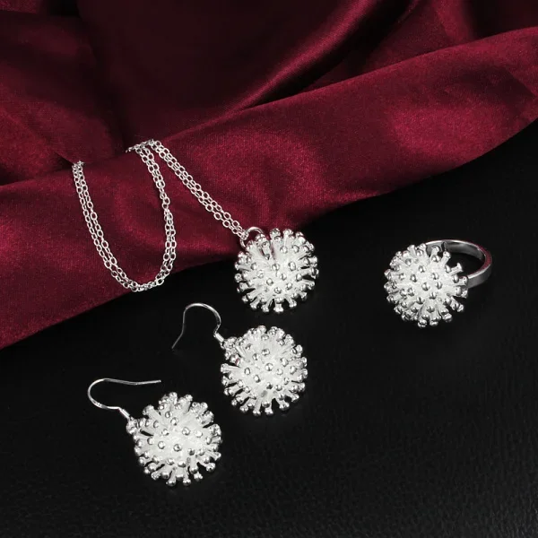 

charm 925 sterling silver flower Pendant necklace earring rings Jewelry set for women classic Fashion Party wedding Gifts
