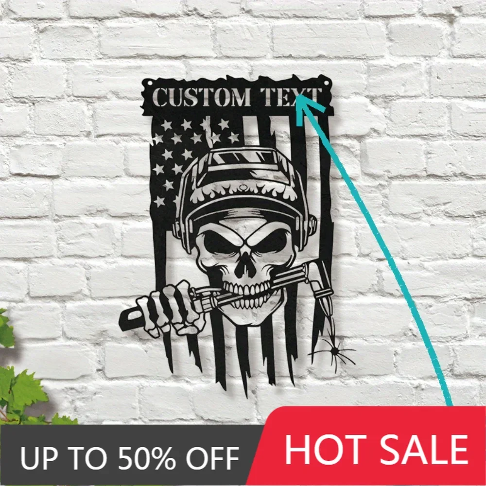 Iron Art Decorative Painting Exclusive Custom US Flag - Inspired Welder Skull Ironworker Metal Wall Art Personalized Multi - Pur