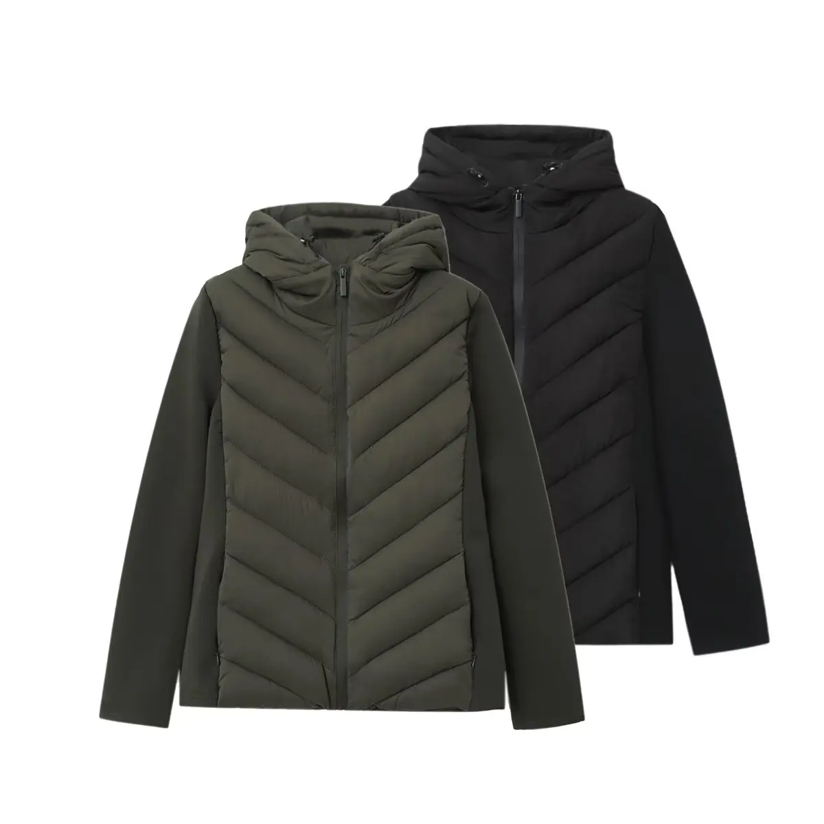 

2025 WOMAN Fashion European and American Style New Product Splicing Long Sleeve Hooded Cotton Jacket Outerwear Mujer