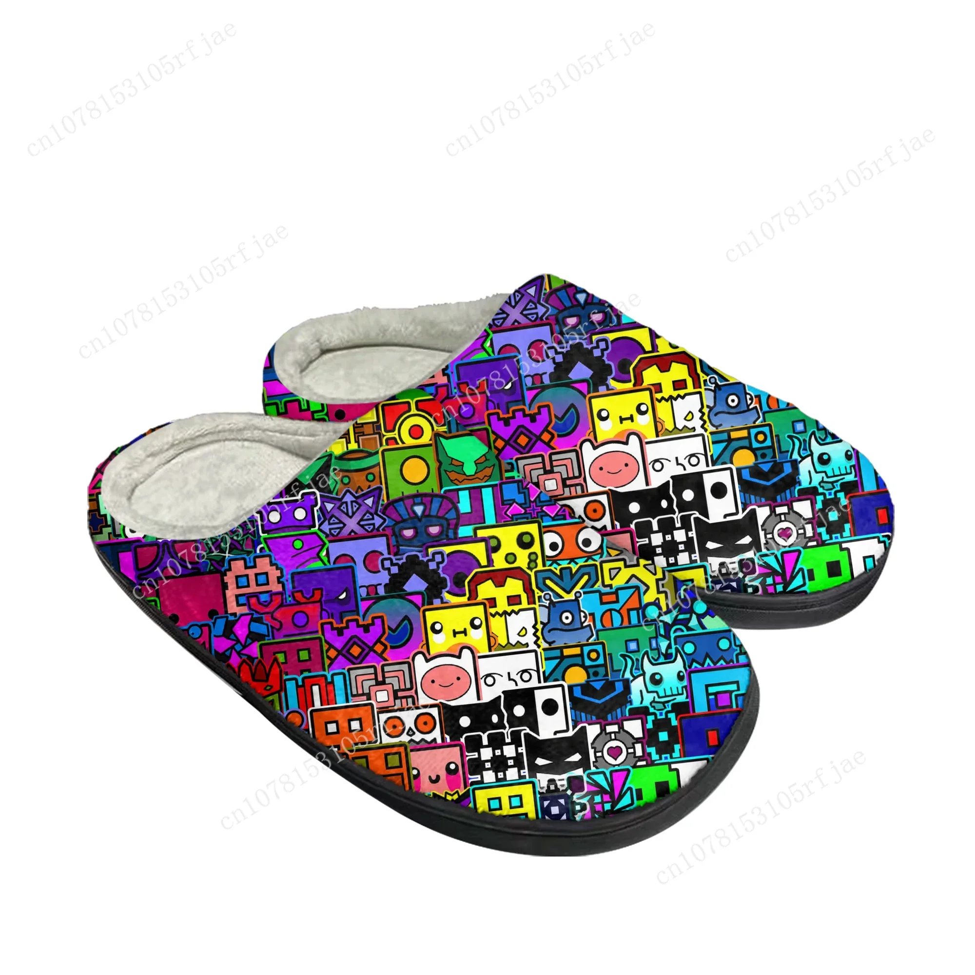 Geometry Dash Home Cotton Slippers Cartoon Game Mens Womens Teenager Plush Bedroom Casual Keep Warm Shoes Tailor Made Slipper