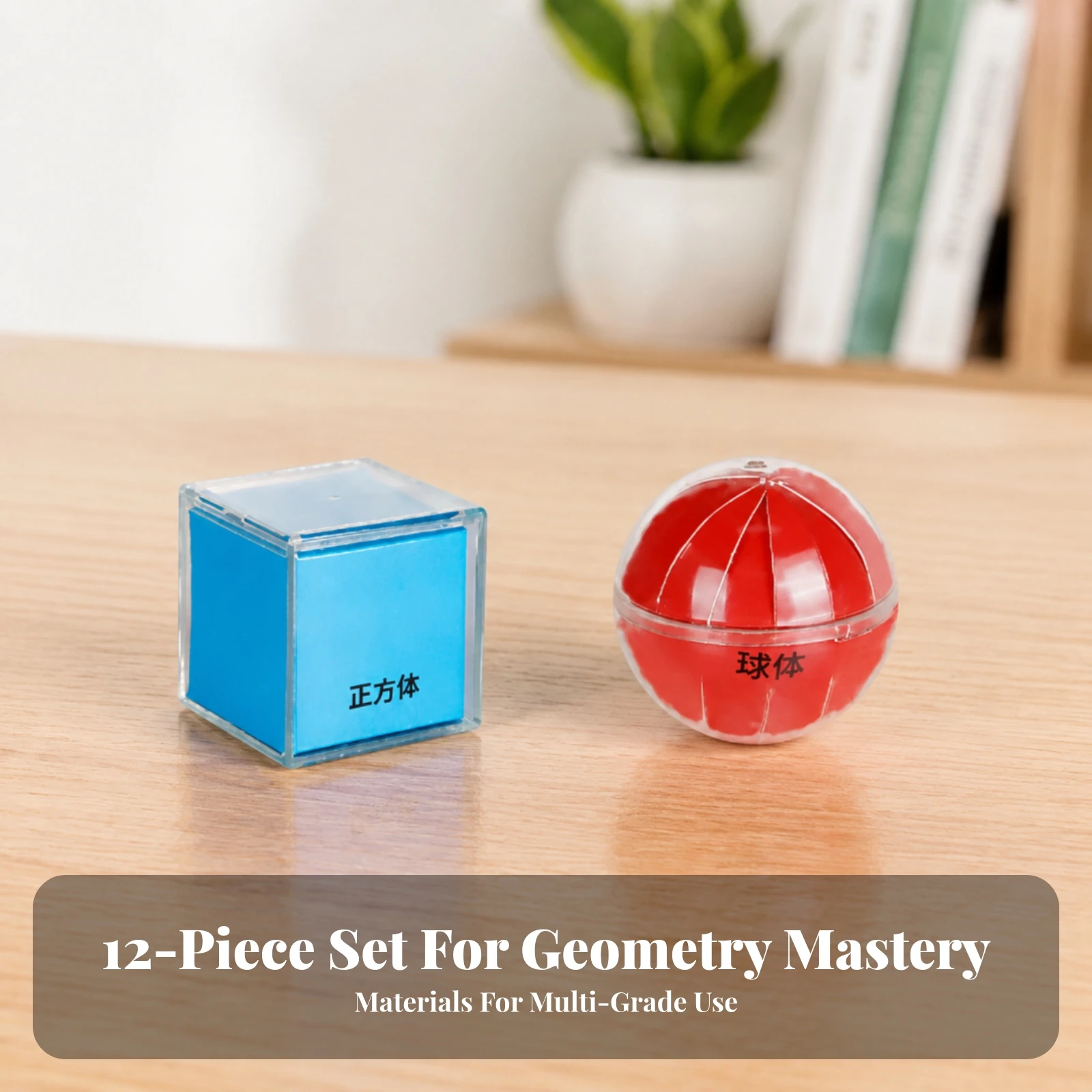 12 Pieces Transparent Plastic Geometric Solid Models Safe Geometric Solid Demonstration Set with Nets Learning Tools Heavy-Duty