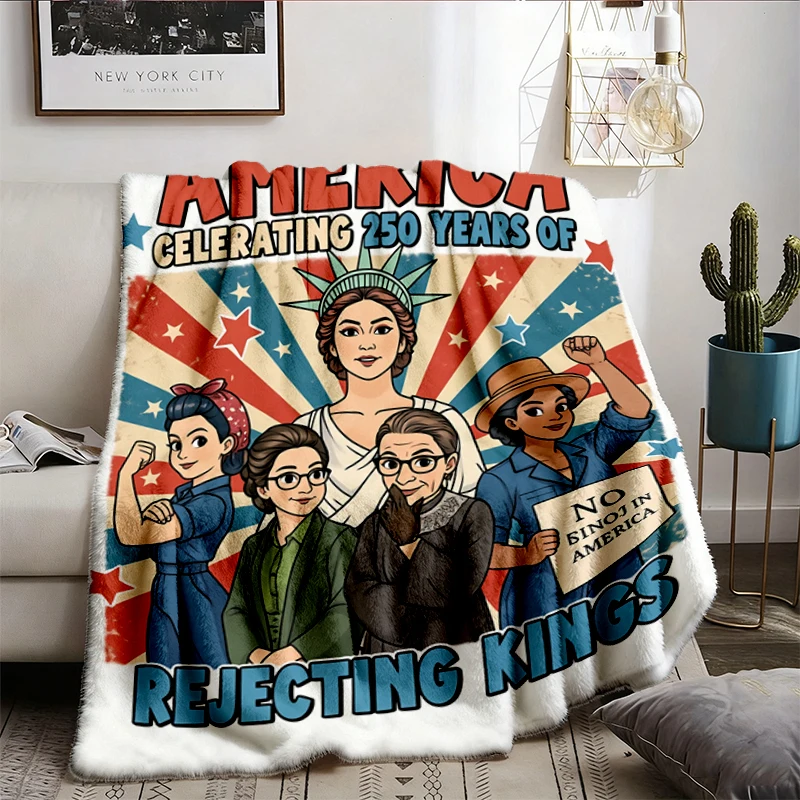 Retro Patriotic Feminist 4th Of July  Flannel Blanket, Rejecting Kings Since 1776 Flannel Throw, Strong