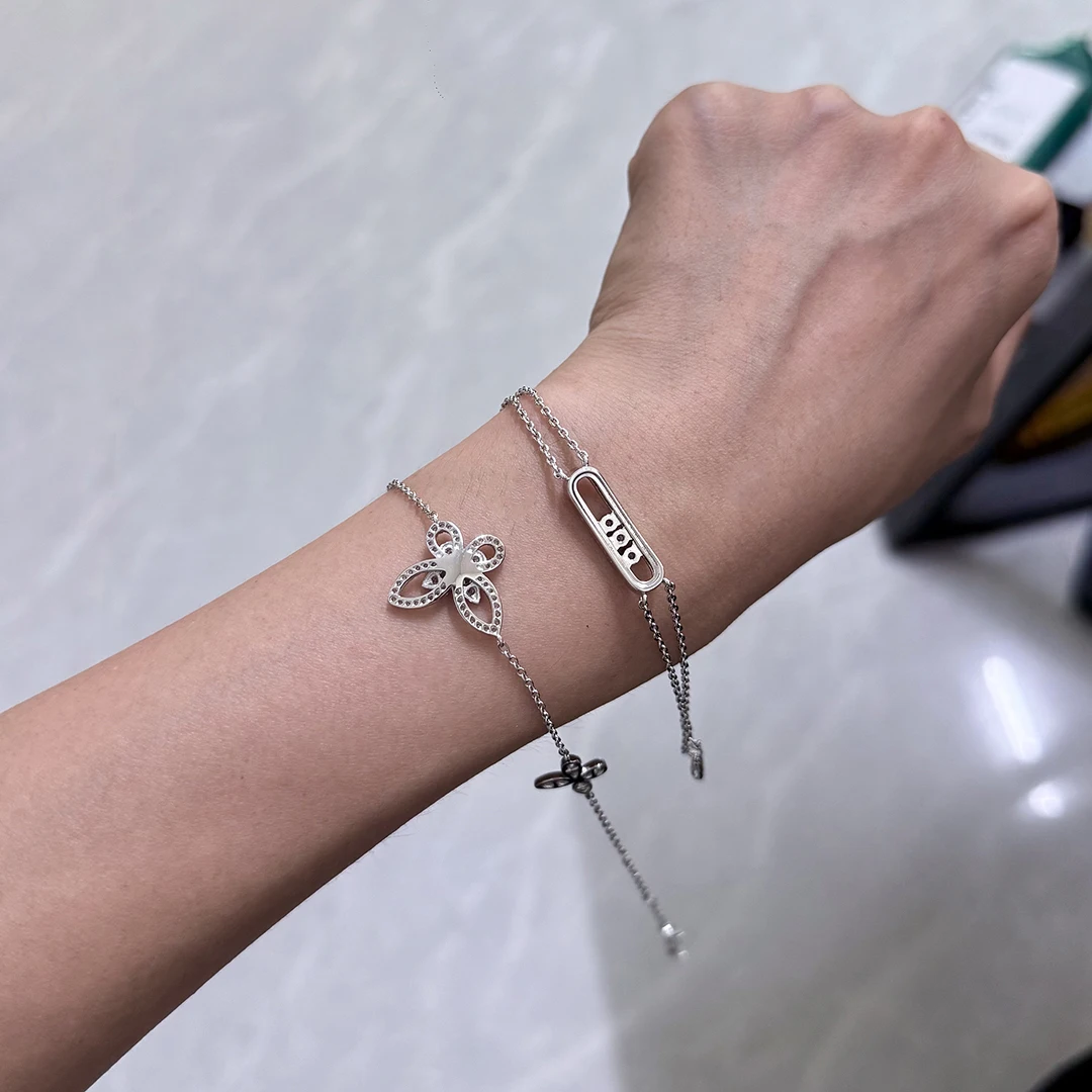 S925 Sterling Silver Fully Diamond-Studded Butterfly Women's Bracelet, CNC Plated with 18K Gold, Smart Bracelet