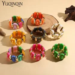New Boho Bohemian Resin Wide Bracelets for Women Charm Adjustable Stretch Bangles Beads Chains Elastic Jewelry Summer Party Gift