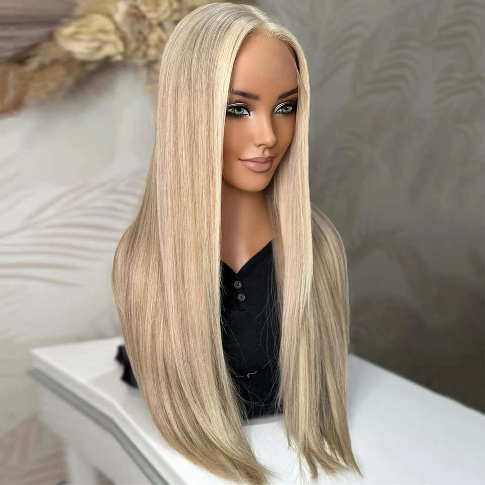 

Ombre Icy Platinum Blonde HD Синтетический парик фронта шнурка для женщин Бесплатная часть парика Натуральные парики Подарок для нее 13x4 Мягкий прямой парик