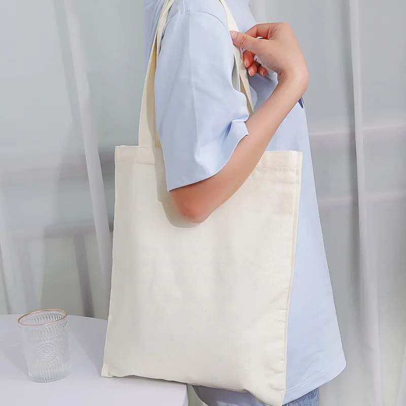 Large Capacity Canvas Bag Plain Cotton Cloth Shopping Bags Milky White Storage Pouch Sturdy Shoulder Bag Simple Handbag Gift