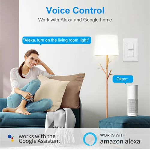 Imagen 2 del producto Interruptor de pared inteligente Tuya Zigbee con cable neutro, pulsador opcional, interruptor de luz física, Control por voz, Google Home, Alexa
