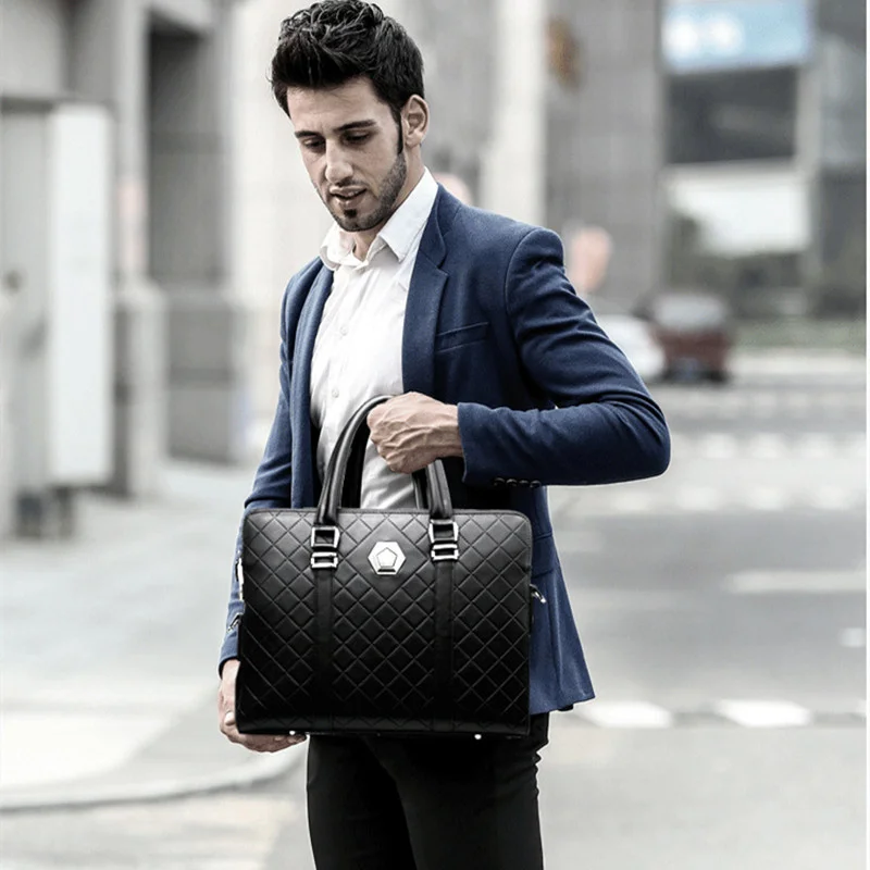 Sac à main d'affaires en cuir véritable pour hommes, étui à bombes à verrouillage par mot de passe, sac de messager lancé par le bureau, sac pour ordinateur portable masculin, sac de fichier exécutif