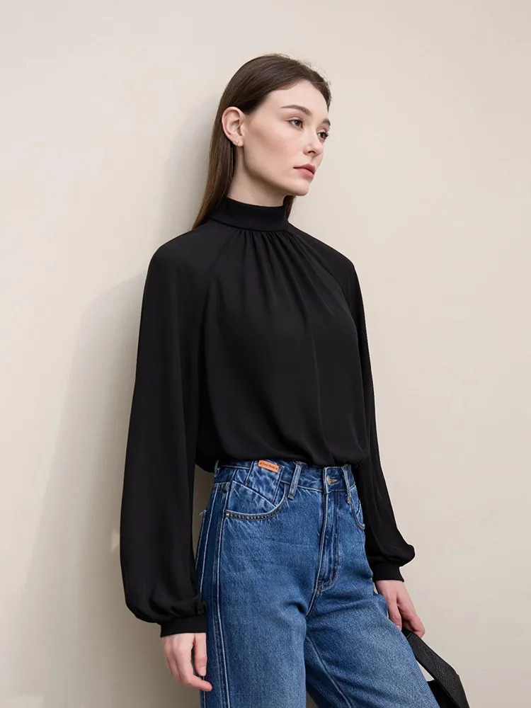 Amii Camicetta da donna 2026 Primavera Nuovo Elegante Pendolare Mezza Dolcevita Camicia in chiffon Manica raglan da donna Solido Allentato Top 12641072