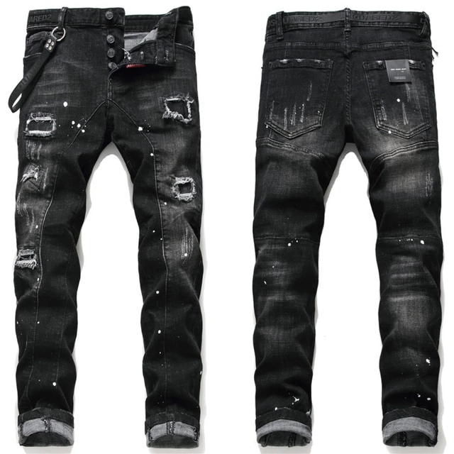 Jeans fashion noir homme troué