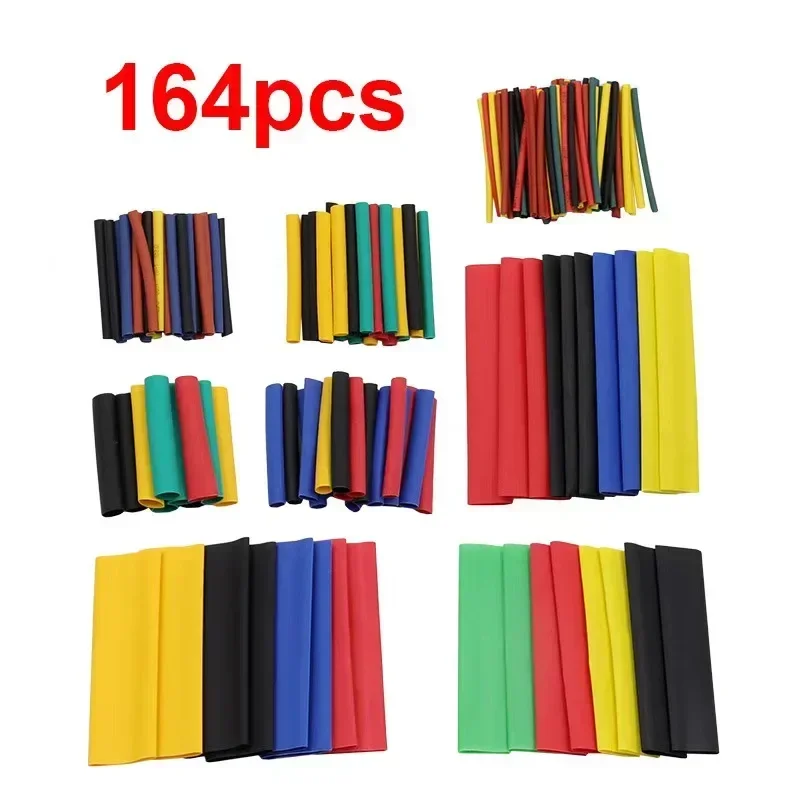 164pcs/Set Polyolefin Shrinking Assorted Heat Shrink Tube Wire Cable Insulated Sleeving Tubing Set 2:1