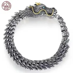 Bracelet Dragon Féroce Plaqué Argent Antique pour Homme, Bijoux, Bracelet, Viking, Dominateur, Dragon Noir, Nouveau, S925, 20 cm, 22 cm, 23 cm, 24cm