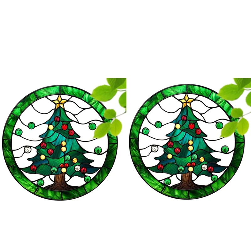 Colorful Christmas Tree Sun Catcher Acrylic Disc Painted Pendant Window Decoration Porch With Chain Home Pendant