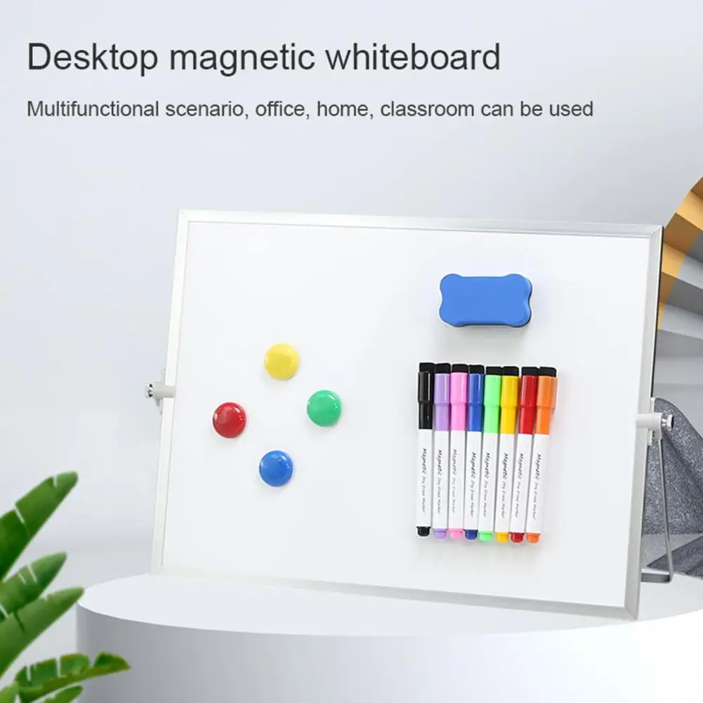 Papan tulis magnetik tahan lama papan tulis portabel dua sisi magnetik Desktop papan tulis Ideal untuk rumah kantor mengajar dengan 360