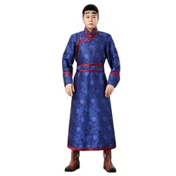 Traditional mongolian costume for men Chinese national dance stage wear ethnic gown festival clothing