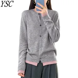 YSC New models Women Knitted Cashmere wool blend Cardigan Fake two piece collar Long sleeved High-quality Loose fitting Cardigan