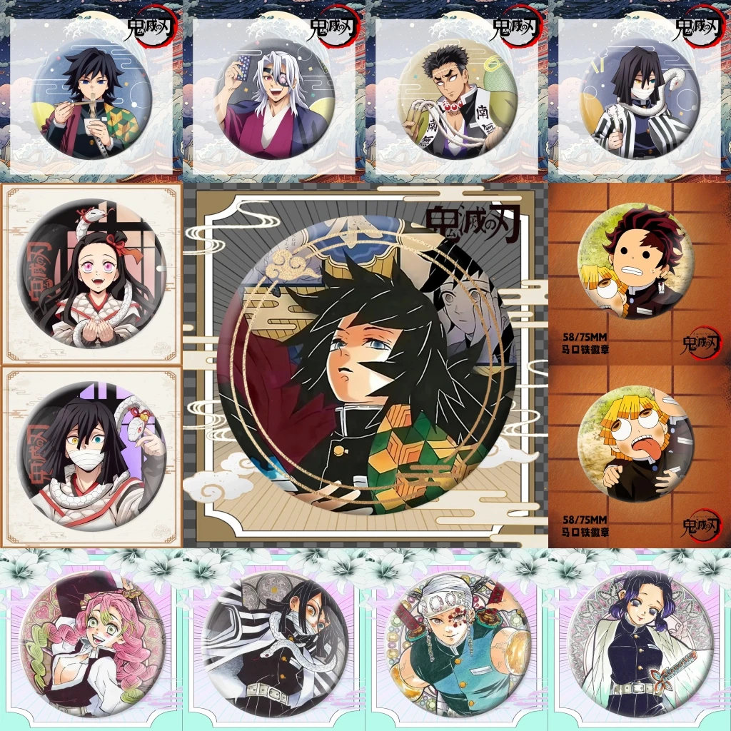 58 مللي متر أنيمي Himejima Gyomei Iguro Obanai تأثيري حلي شارة دبوس SPTE صفيح بروش الدعامة جيلف #1