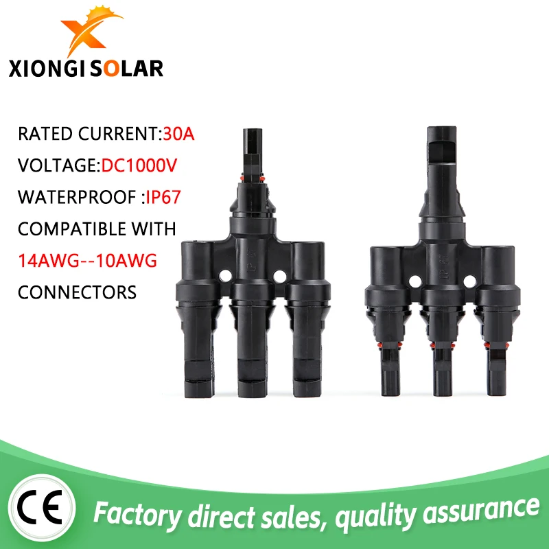 Wholesale 1 Pair IP67 waterproof 3 input 1 output Solar Branch Connectors 30A 1000V Parallel Connector MMMF+FFFM