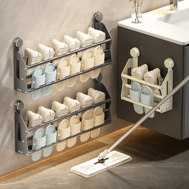 

Perforation-free slipper rack Wall mounted door rear suction shoe rack storage rack Bathroom bathroom multi-functional storage