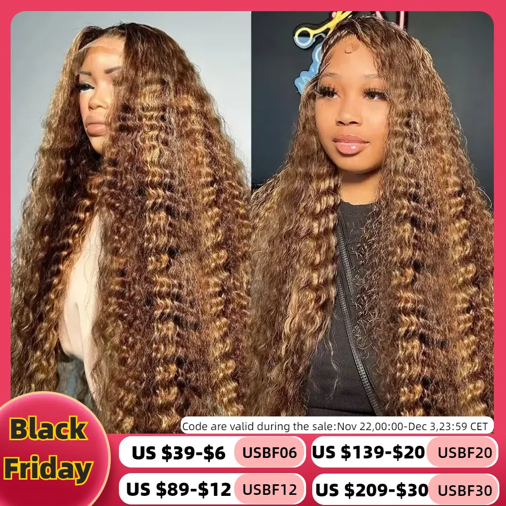 30 36 Inch Curly Highlight Wig Human Hair Honey Blonde 13x4 Lace Front Deep Wave 13x6 Hd Lace Frontal Wig Brazilian For Women