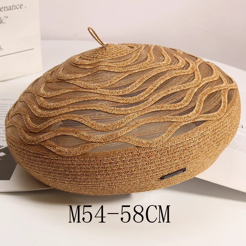 Spring Summer Elegant Straw Beret Women Breathable Lace mesh Berets Female Painter Cap Sun Hat