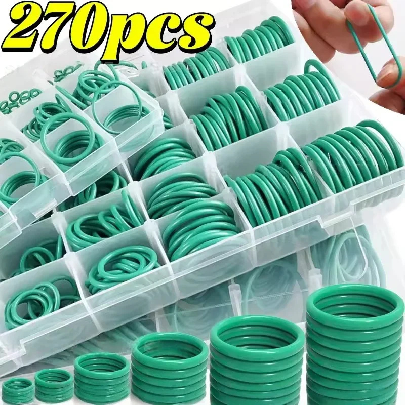 270PCS Green Seals, Repair O-Rings,Bagged/boxed, Nitrile Rubber Gaskets, High-Pressure and High-Temperature Resistant Gaskets