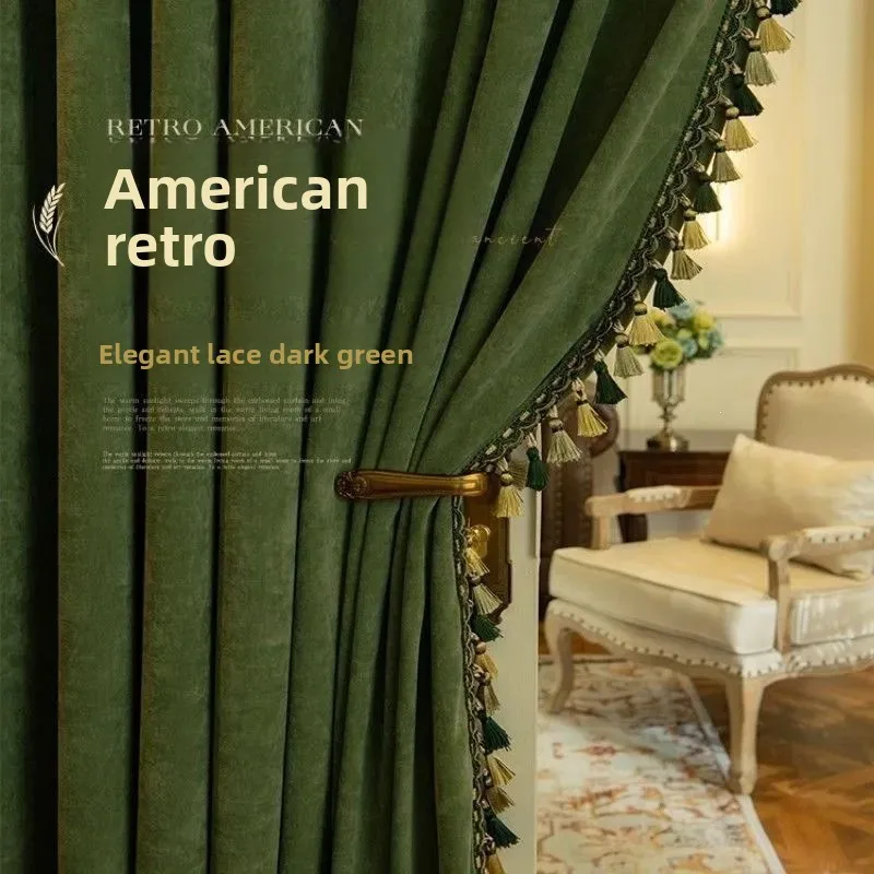 Curtains, French American retro chenille cashmere thickened high shading new light luxury living room bedroom balcony premium