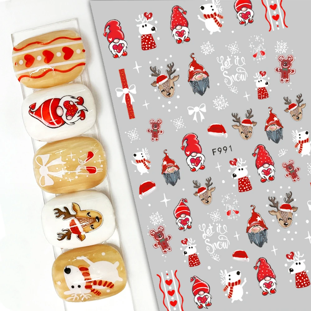 

1pc Winter Red Santa Claus Nail Art Sticker Christmas Series Cartoon Elk Design Adhesive Slider Snowman Manicure Tips Decals