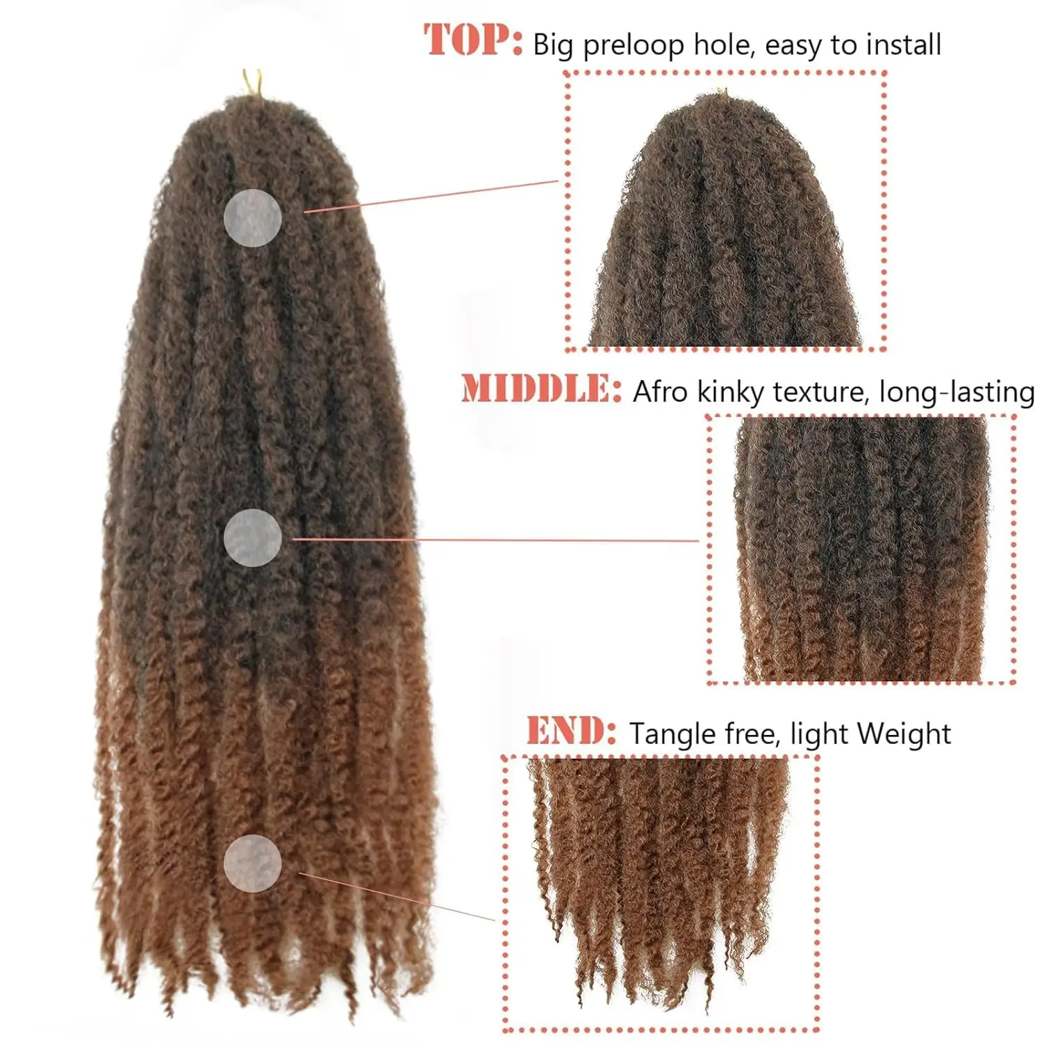 Marley ผม Braiding ผมสําหรับ Twists 18 นิ้ว Afro Kinky Twist Crochet Braids เส้นใยสังเคราะห์สําหรับผู้หญิง