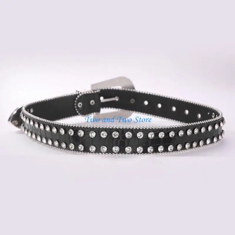 

HX6F Women Pin Buckle Waist Belt Blingbling Rhinestones Studded Belt for Jeans Pants