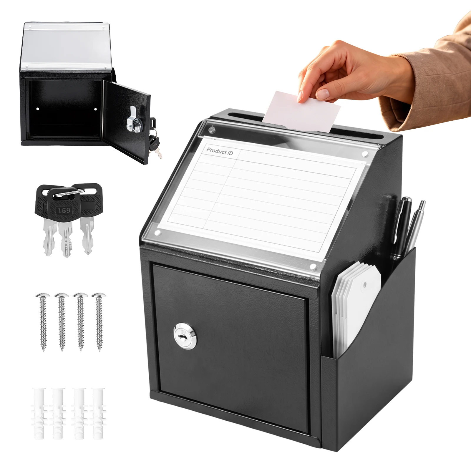 Suggestion Box with Wide Slot & Safe Lock Metal Comment Box Wall Mount Donation Box Countertop Voting Box for Church Fundraising
