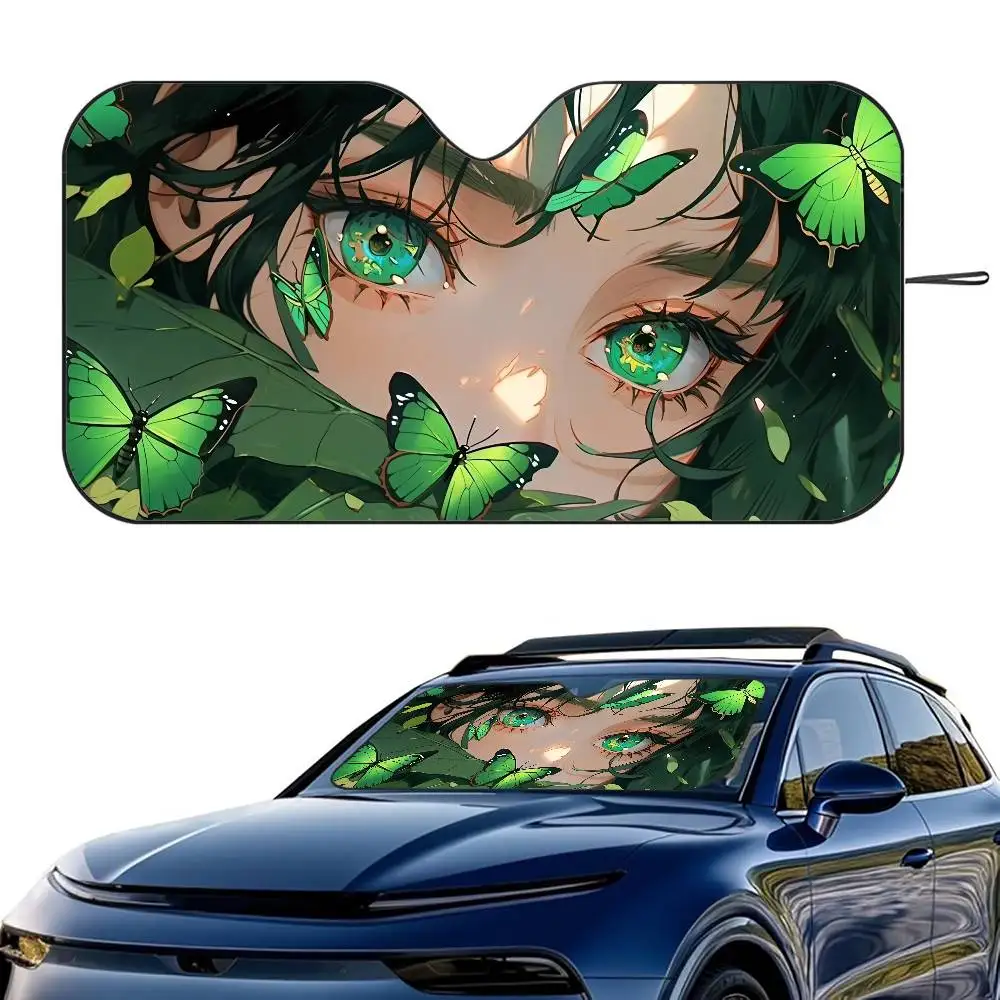 

Leaves cyberpunk girl Car SunShade Windshield Foldable Three-layer Insulation Sunshade By Suction Cup Blocks UV Rays Sun