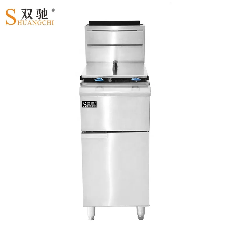 American Style Gas Potato Chips Gas Deep Fryer Commercial Kitchen Equipment Stainless Steel Fryer 1 Tank 2 Basket Use 27L 1 Pc