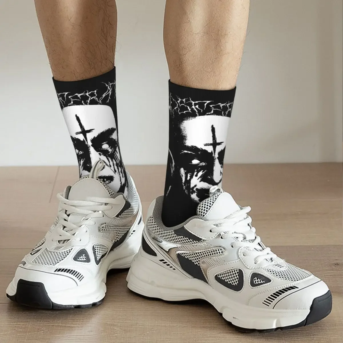 Calcetines de baloncesto de Metal negro Harajuku, calcetines de tubo medio Unisex, antideslizantes, transpirables, lindos