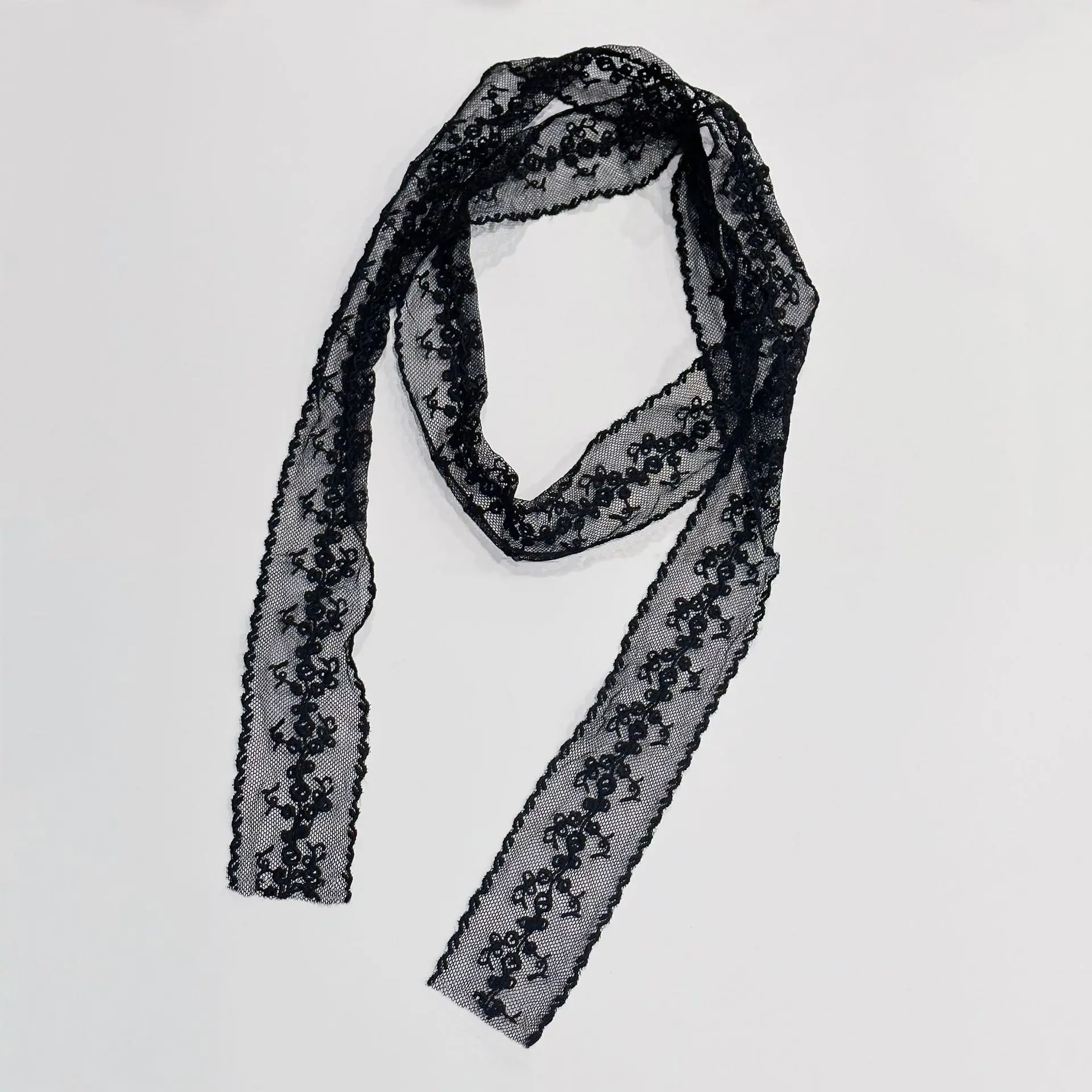 Faixa de cabeça de renda retrô, faixa de pescoço, acessórios de pescoço, temperamento suave e versátil para mulheres, gravata borboleta, cachecol, cachecol