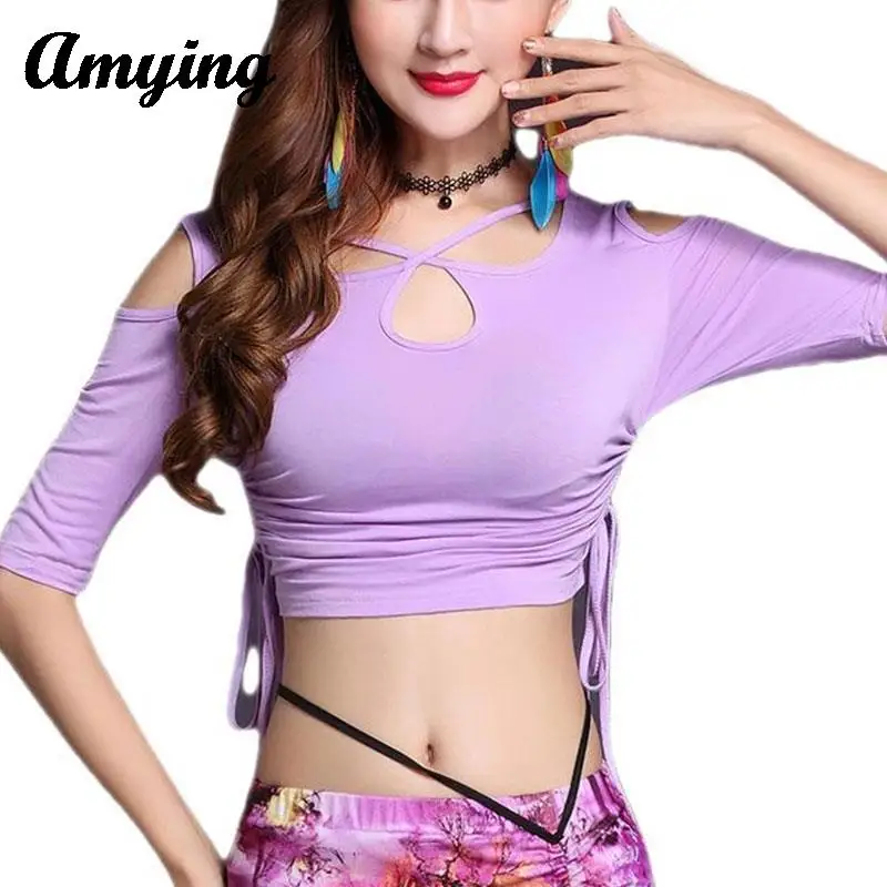 

Women Belly dance Costume Sexy Stage Performance Top Side Drawstring Top Lady Adult Dance Practice Training Performance Clothing