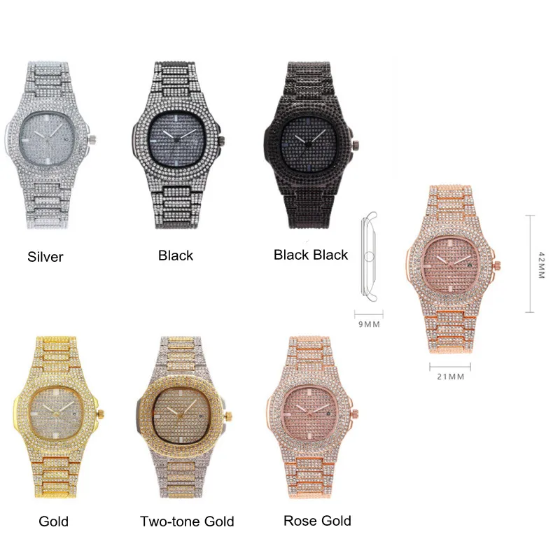 Top marka luksusowy diamentowy zegarek dla mężczyzn kobiety moda Hip Hop Iced Out zegarek kwarcowy na rękę data Relogio Reloj Drop Shipping