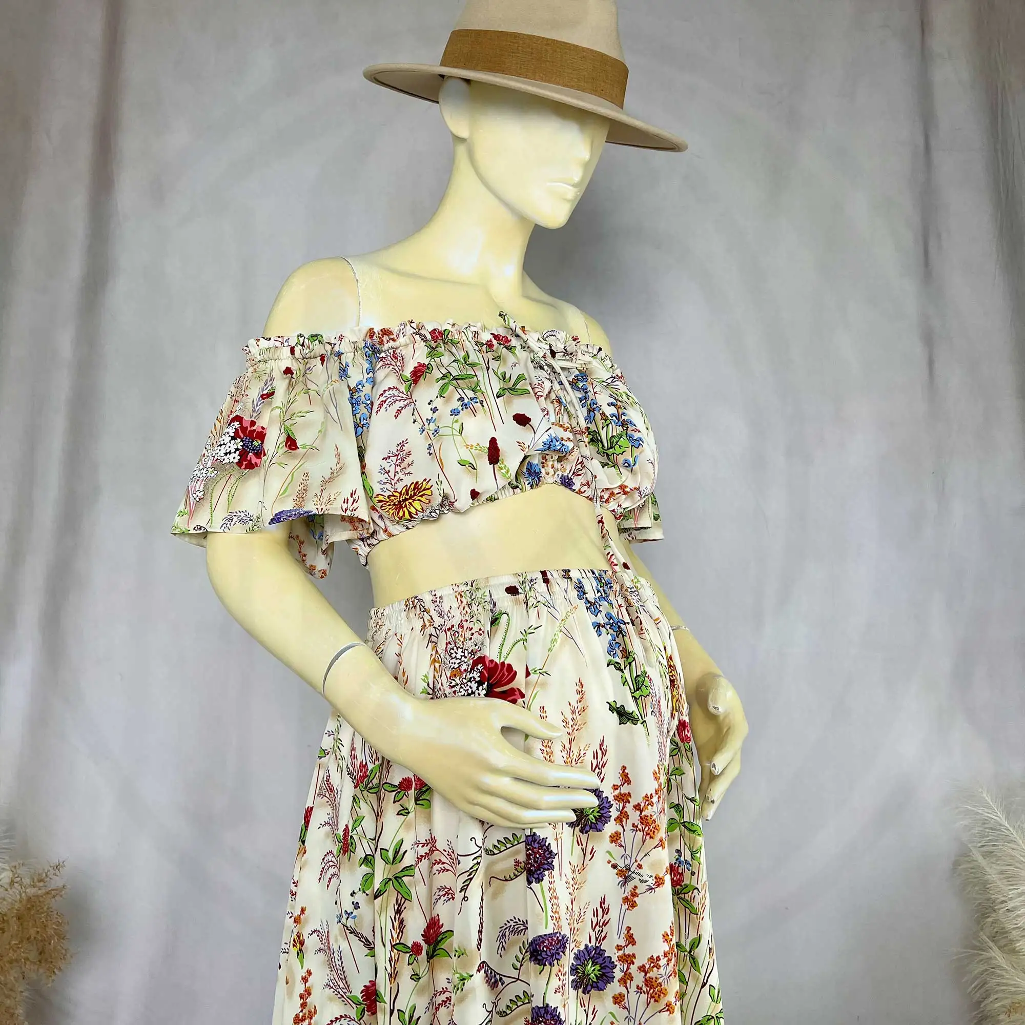 Don&Judy Maternity Photography Three-dimensional Print Off-the-Shoulder Set Vacation Travel Photo Dress Pregnancy Photo Shooting