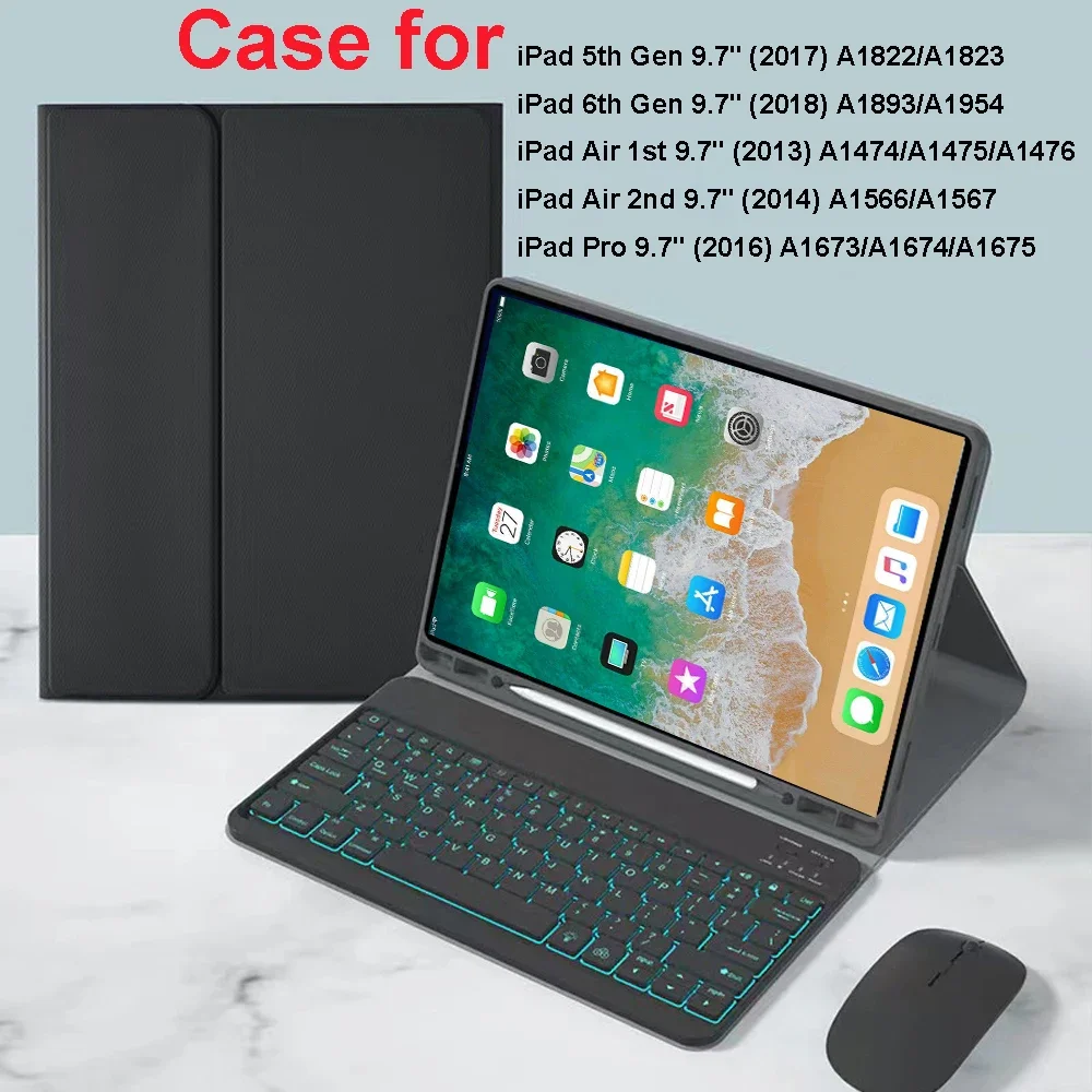 

Чехол для iPad 5-го поколения 2017, 6-го поколения 2018, 9,7 дюйма, чехол с клавиатурой Bluetooth для iPad Air 1st 2nd Pro 9,7 дюйма