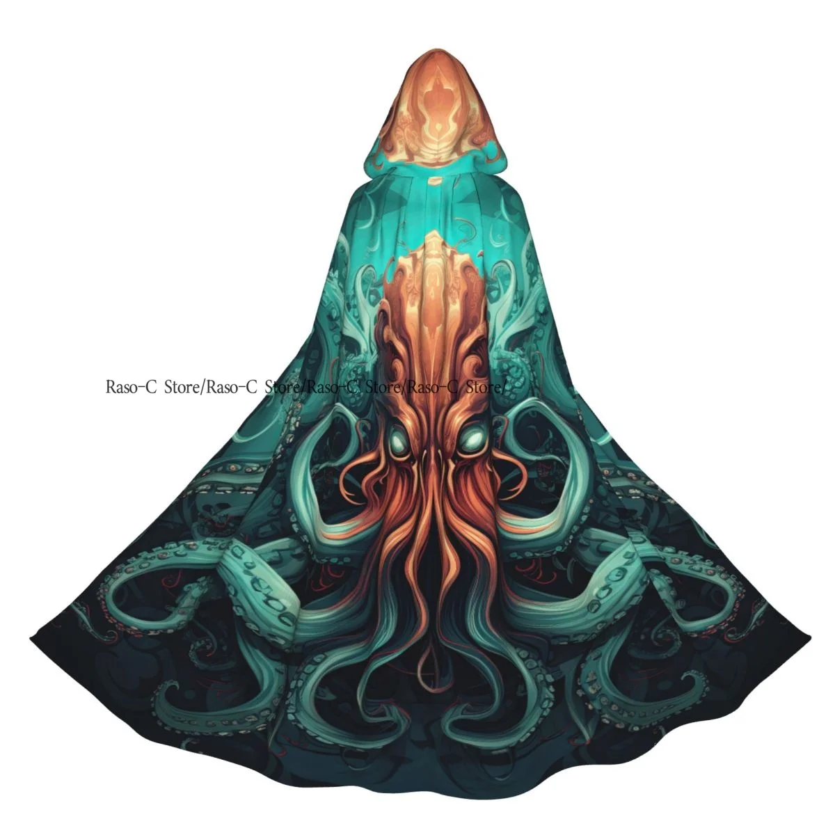 유니섹스 성인 문어 일러스트레이션 후드가 달린 망토 긴 마녀 의상 코스프레