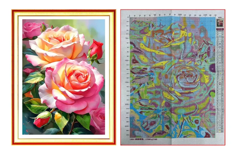 9ct 60x90cm Rose Flowers Embroidery DIY Chinese Style Printed Kits Cross Stitch Needlework Set Home Decor Crafts