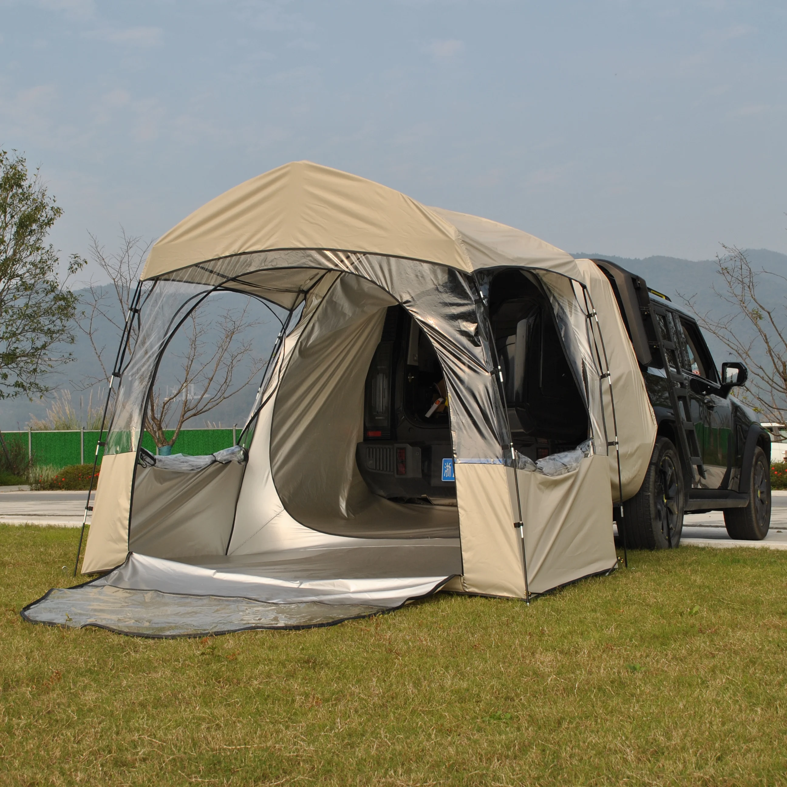 3 أشخاص جميع الأحوال الجوية التخييم خيمة PVC / خيمة الأشعة فوق البنفسجية، في الهواء الطلق خيمة شفافة PVC منزل المحمولة لسيارة SUV فان التخييم