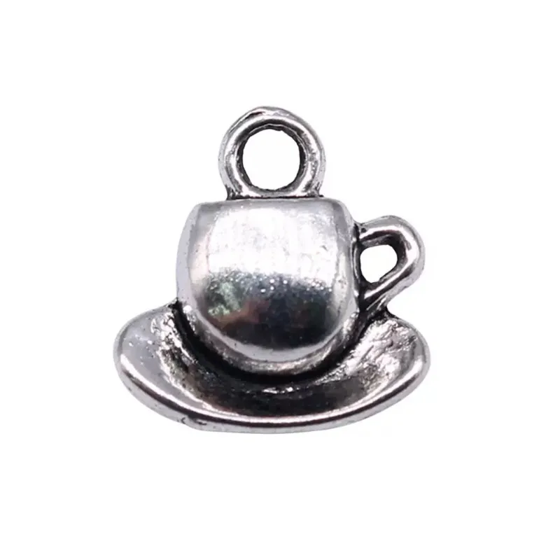 210 Stück antiksilberfarbene Tassen- und Untertassen-Anhänger, 15 x 14 mm, DIY-Armbänder, Schmuckherstellung, A2961, Großhandel – Detail 3