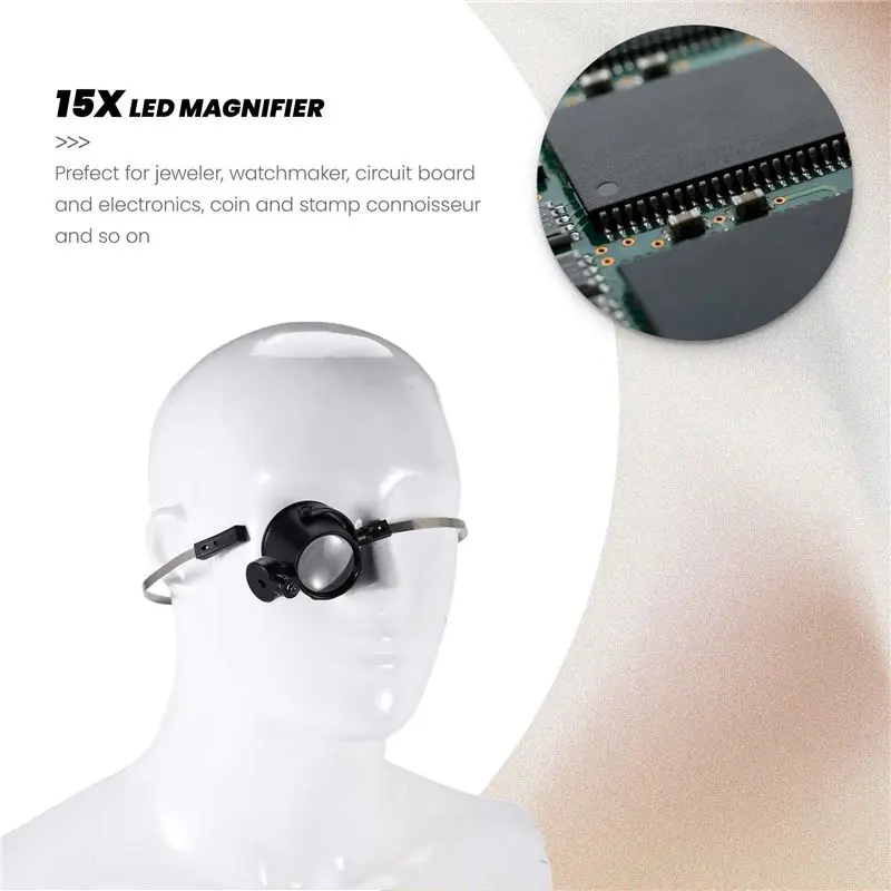 ABCA-Illuminated 15X Magnifier / LED Eye Loupe For Repairing Clocks Watches Gems
