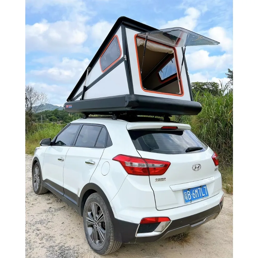 DIY 2-4 Person Waterproof 4wd Car Camping Flat Top Folding Canopy Automatic Aluminium Full Hard Shell Roof Top Tent with Awning